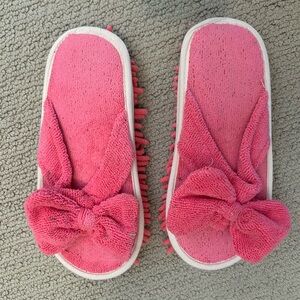 Pink Bow Terry Cloth Cleaning Slippers